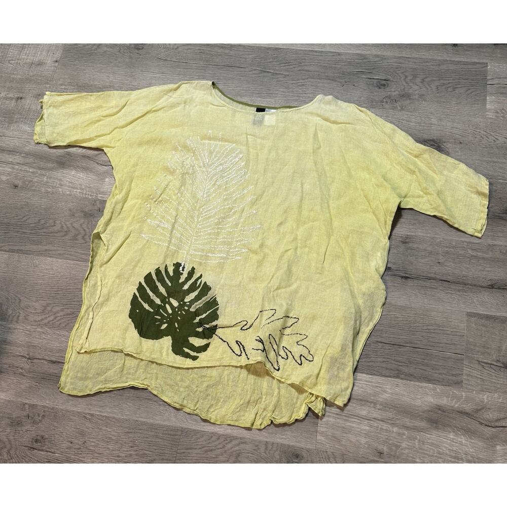 Igor Dobranic 100% Linen Tunic Top Blouse XL Print Read